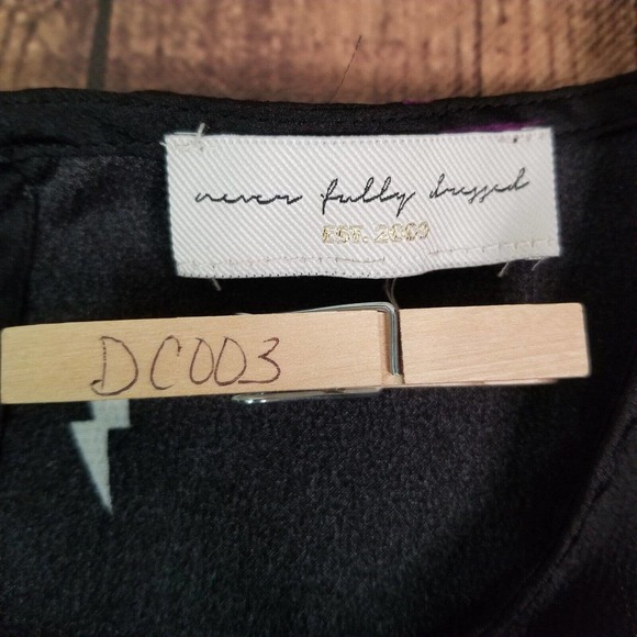 Never Fully Dressed Womens Dress L Large Black Smocked Mini Lightning Bolt - Picture 8 of 9